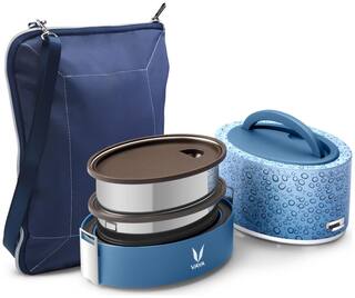 Vaya Tyffyn 600ml Dew Lunch Box with BagMat - Polished Stainless Steel 2-Container Tiffin Box