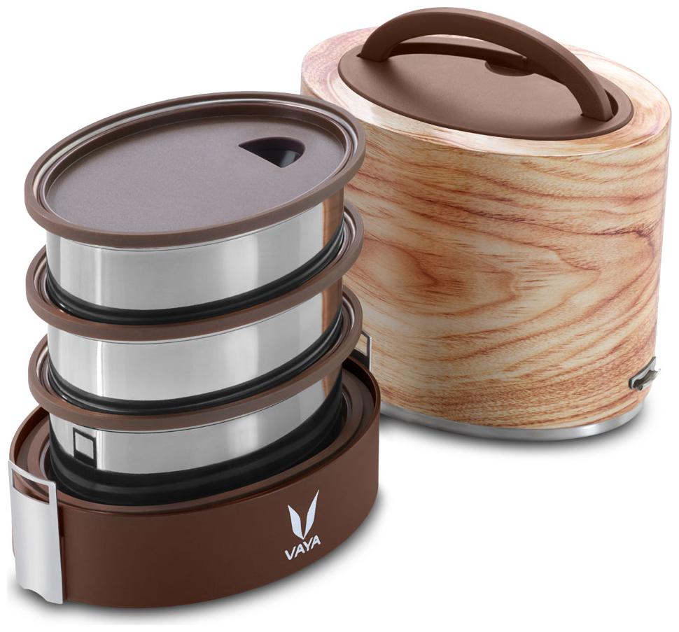 

Vaya Tyffyn 1000ml Maple Lunch Box without BagMat - Polished Stainless Steel 3-Container Tiffin Box