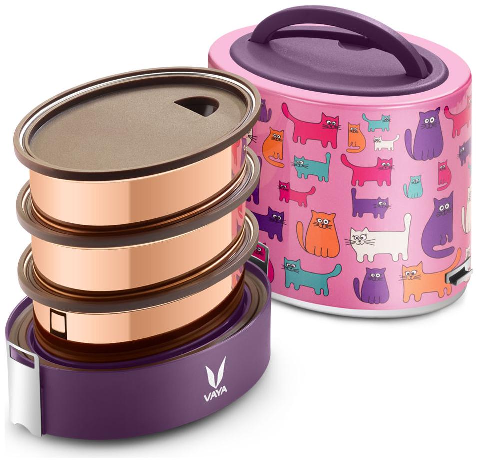 

Vaya Tyffyn Copper-Finished Stainless Steel Lunch Box without Bagmat 1000 ml 3 Containers Cats