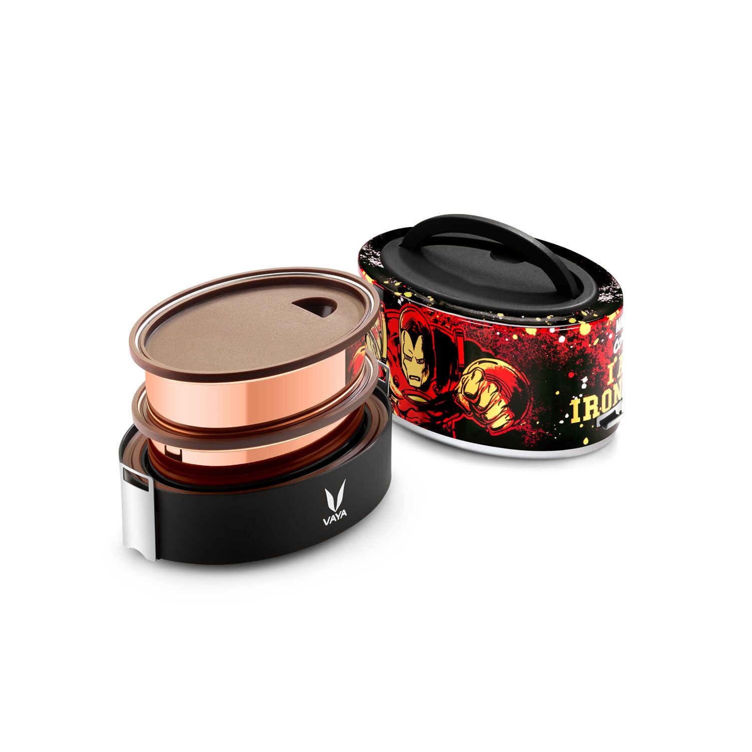 

Vaya Tyffyn Copper-Finished Stainless Steel Lunch Box without Bagmat 600 ml 2 Containers Iron Man