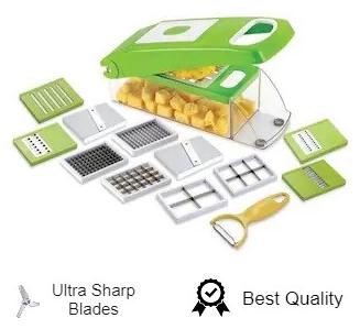 

Vegetable Fruits 12 Cutter Blades Slicer Dicer Grater Chopper With Unbreakable ABS Body And Heavy Stainless Steel Blades Chopper (Green) By Fortune Tardelink
