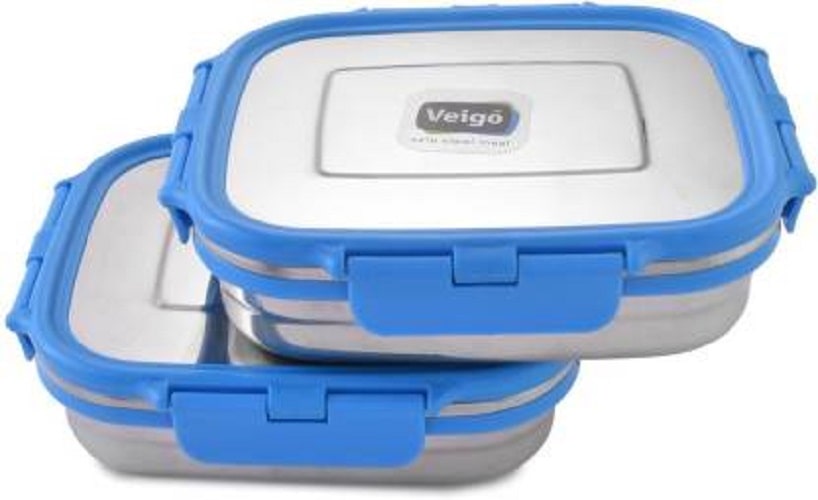 

Veigo Lock N Steel 100 Air Tight 2 Pcs Container - (2 630ML) for Office College School (Blue Color)