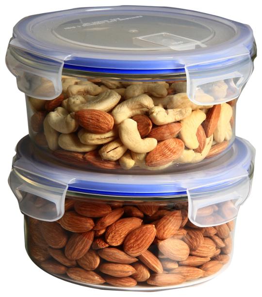 

VERTIS Set of 2 Storage Jars Borosilicate Glass Canisters with Quad Lock AirTight PP LID 650 mL Wide Mouth