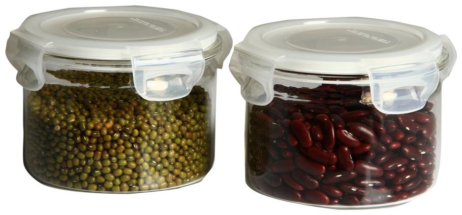 

VERTIS Set of 2 Storage Jars Borosilicate Glass Canisters with Quad Lock AirTight PP LID 300 mL Small