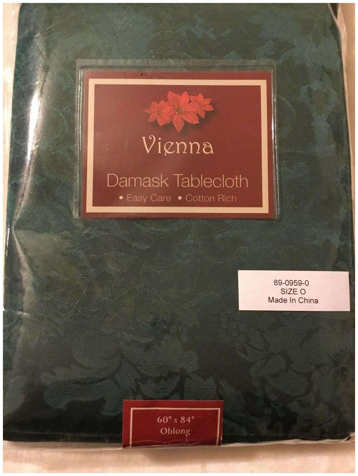 

Vienna Damask GREEN tablecloth Floral Christmas Holiday Oblong 60 X 84 oblong