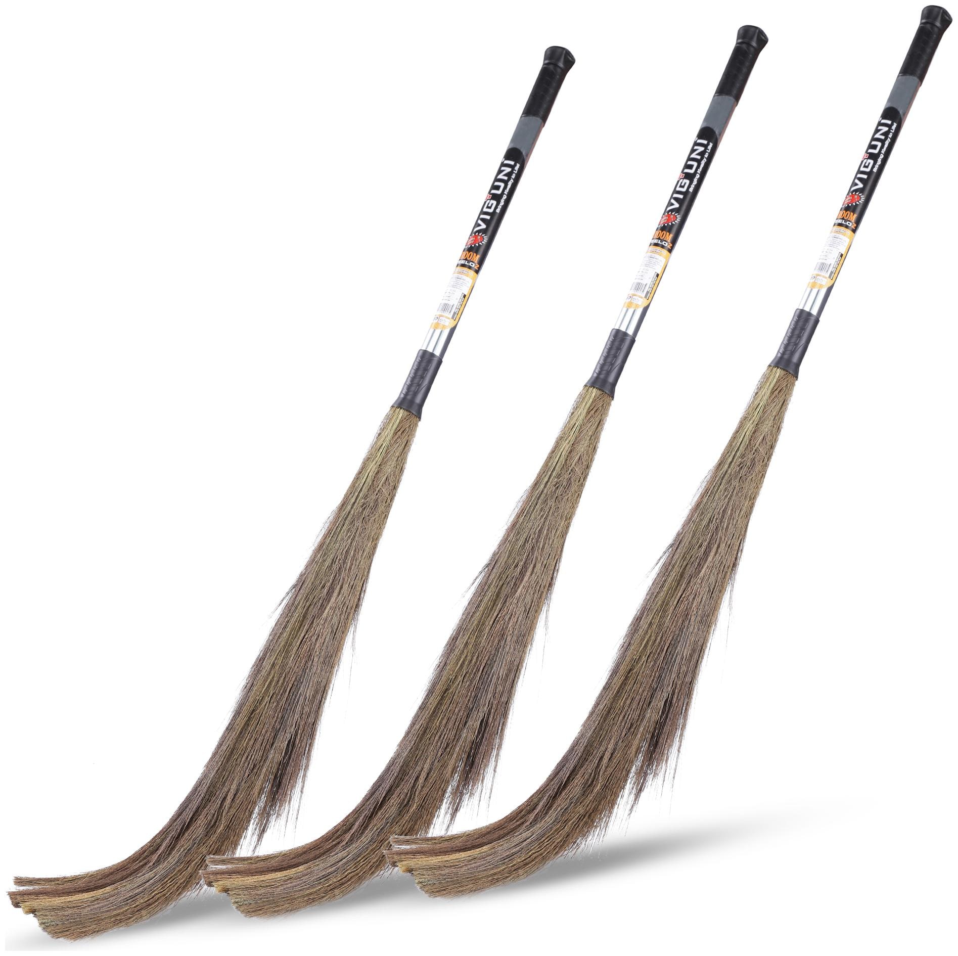 

Viguni Broomstick for Home Kitchen Floor SteeloZ Soft Natural Grass Long Steel Handle Indian Broom 116 cm long Indoor Outdoor Use Compatible with any dustpan 3pcs