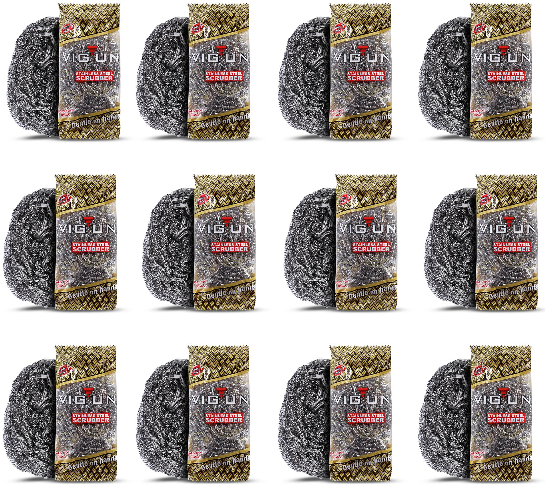 

Viguni Stainless Steel Scrubber Non Rusting Wire Scrubbers for Tough Stain Removal for brite look 12 pcs Kitchen Oily Steel Glassware Aluminium Dishes Plates Utensils Cleaning Daily Scrubbing