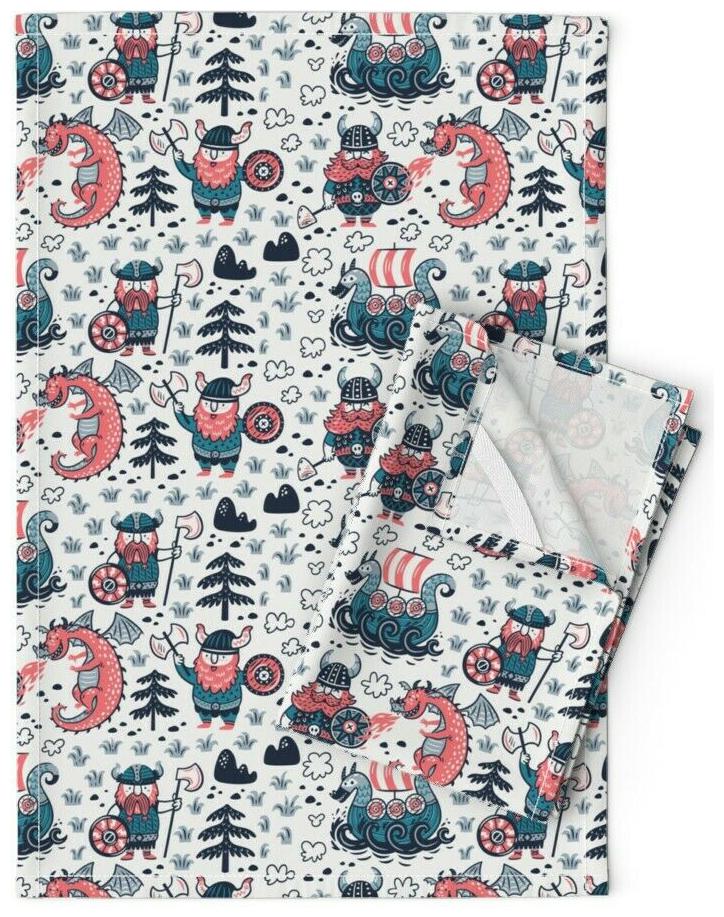 

Vikings Helmet Beard Character Linen Cotton Tea Towels by Roostery Set of 2