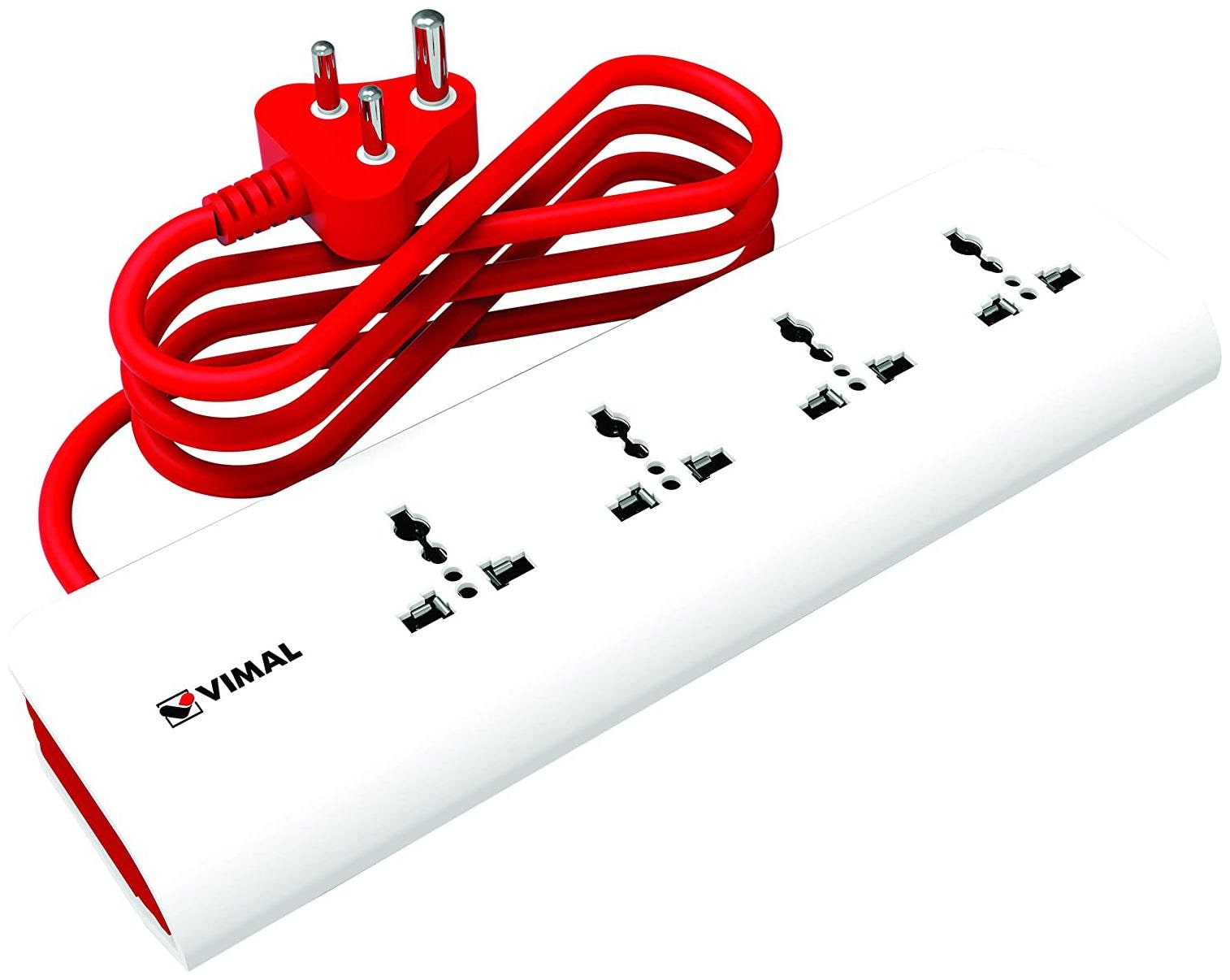 

VIMAL PSG 102 -Platina 4 4 Spikeguard with 4 International Sockets Individual On Off Switch 2 m Wire Extension Cord Inbuilt Surge Protector