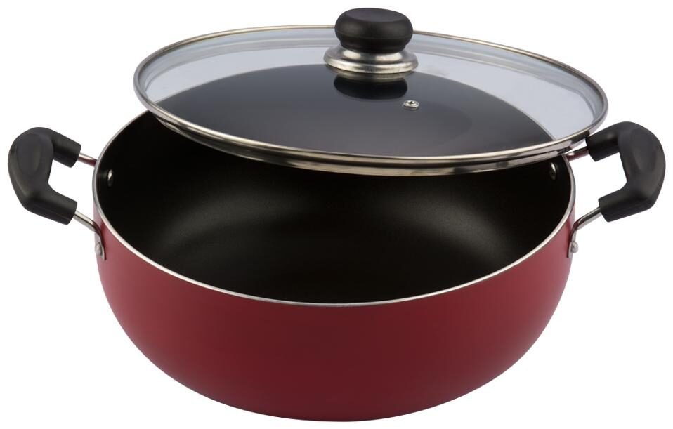

Vinod Cookware Zest Aluminium Non Stick Induction Friendly Deep kadhai With Lid