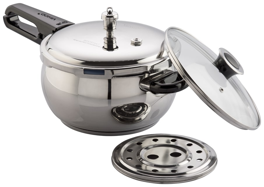 

Vinod Cookware Induction Friendly Splendid Plus Pressure Cooker with Outer Lid 6 5 L