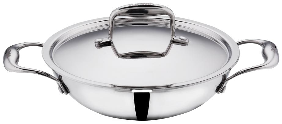 

Vinod Platinum Triply Stainless Steel Kadai with Lid 22 cm-1 8 LTR