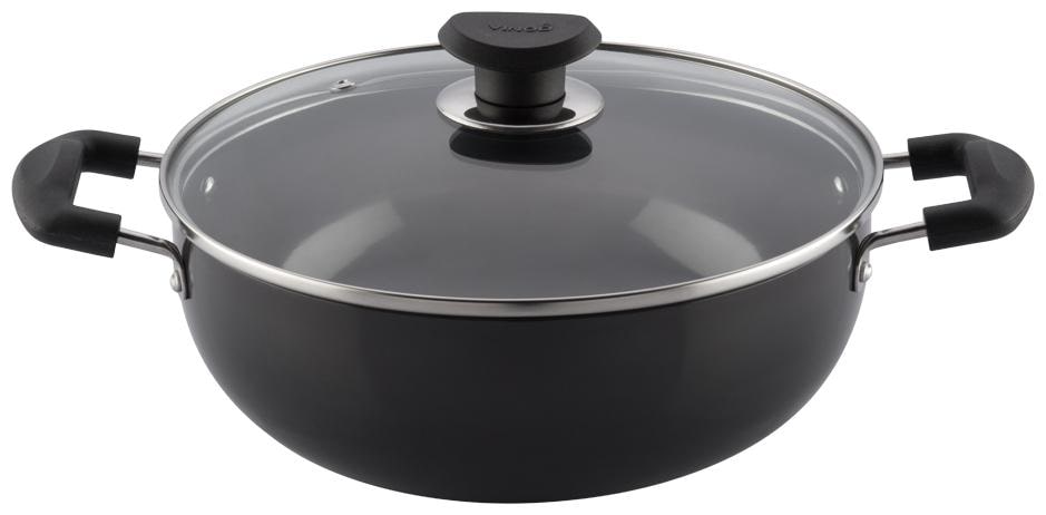 

Vinod Cookware Hard Anodised Induction Base Kadai with Glass Lid 26 cm 4 1 L
