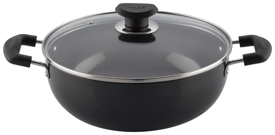 

Vinod Cookware Hard Anodised Induction Base Kadai with Glass Lid 24 cm 3 1 L