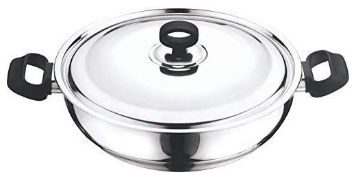 

Vinod Cookware Deluxe Stainless Steel Induction Bottom kadhai With Steel Lid 30 Cm 5 5 Ltr