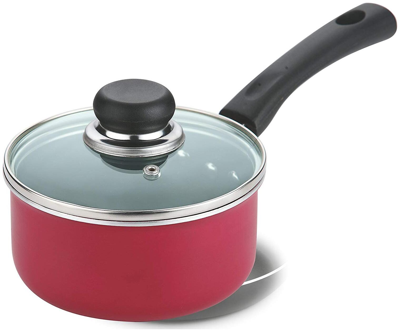 

Vinod Cookware Zest Non-Stick Induction Base 3 mm Sauce Pan with Lid 16 cm 1 6 L Aluminium
