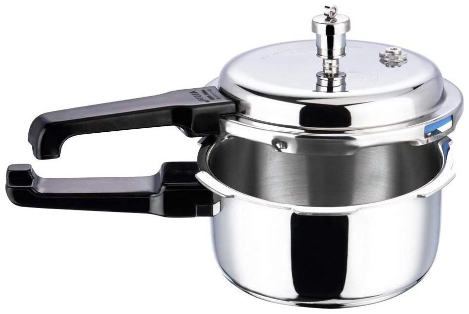 

Vinod Cookware PTPC-2 0 Stainless Steel 2 L Induction Bottom Outer Lid Pressure Cooker - Set of 1 ISI Certified