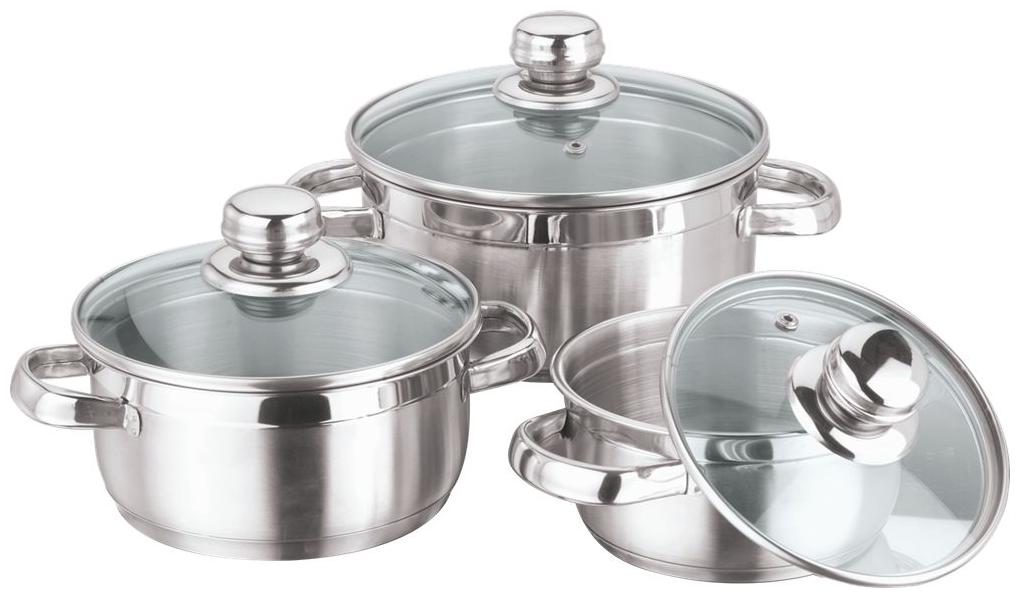 

Vinod Cookware Breman Sauce Pot With Glass Lid Set of 3 pc 14 cm 16 cm and 18 cm Stainless Steel