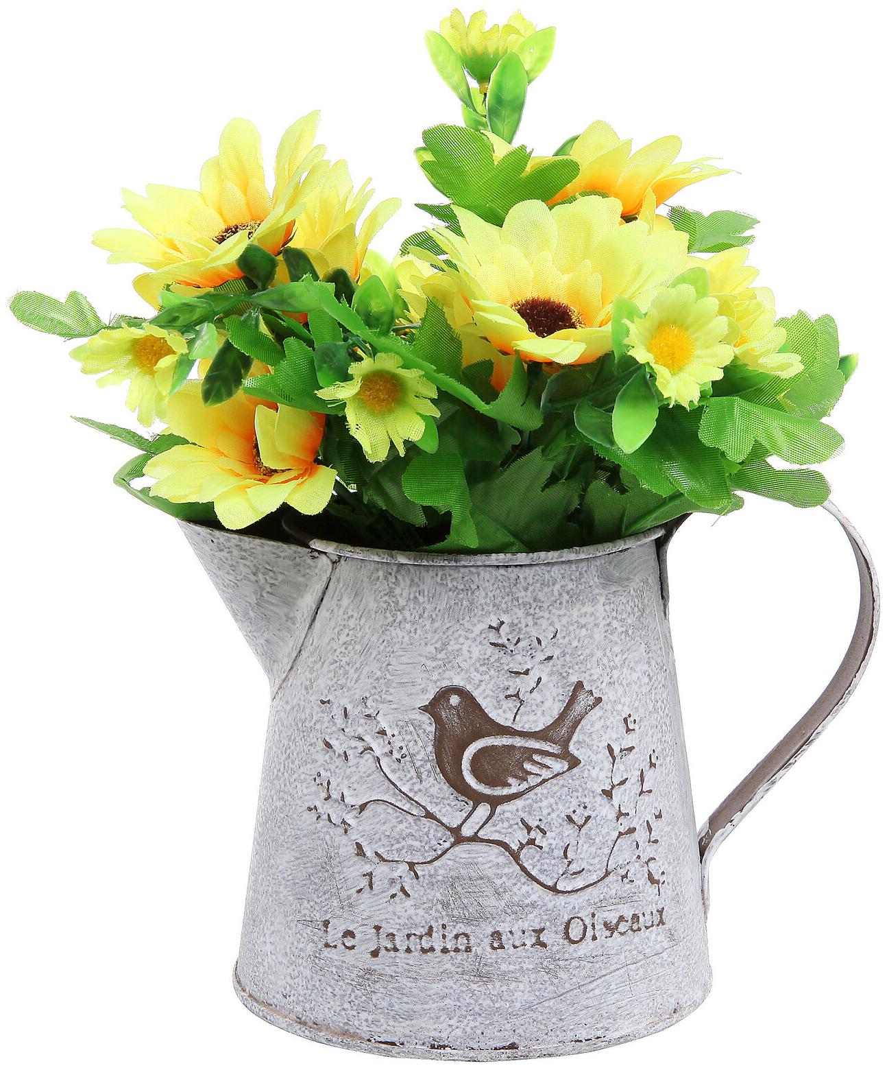 

Vintage Bird Decorative White Shabby Chic Mini Metal Pitcher Flower Vase
