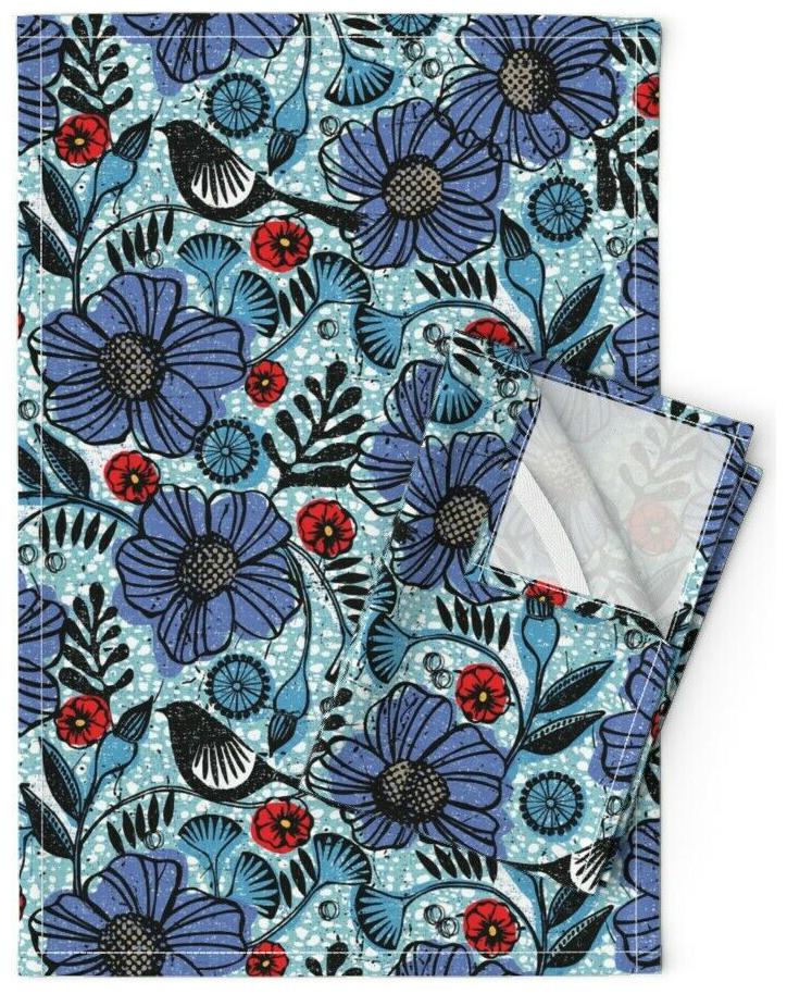 

Vintage Floral Mod Tribal Purple Linen Cotton Tea Towels by Roostery Set of 2