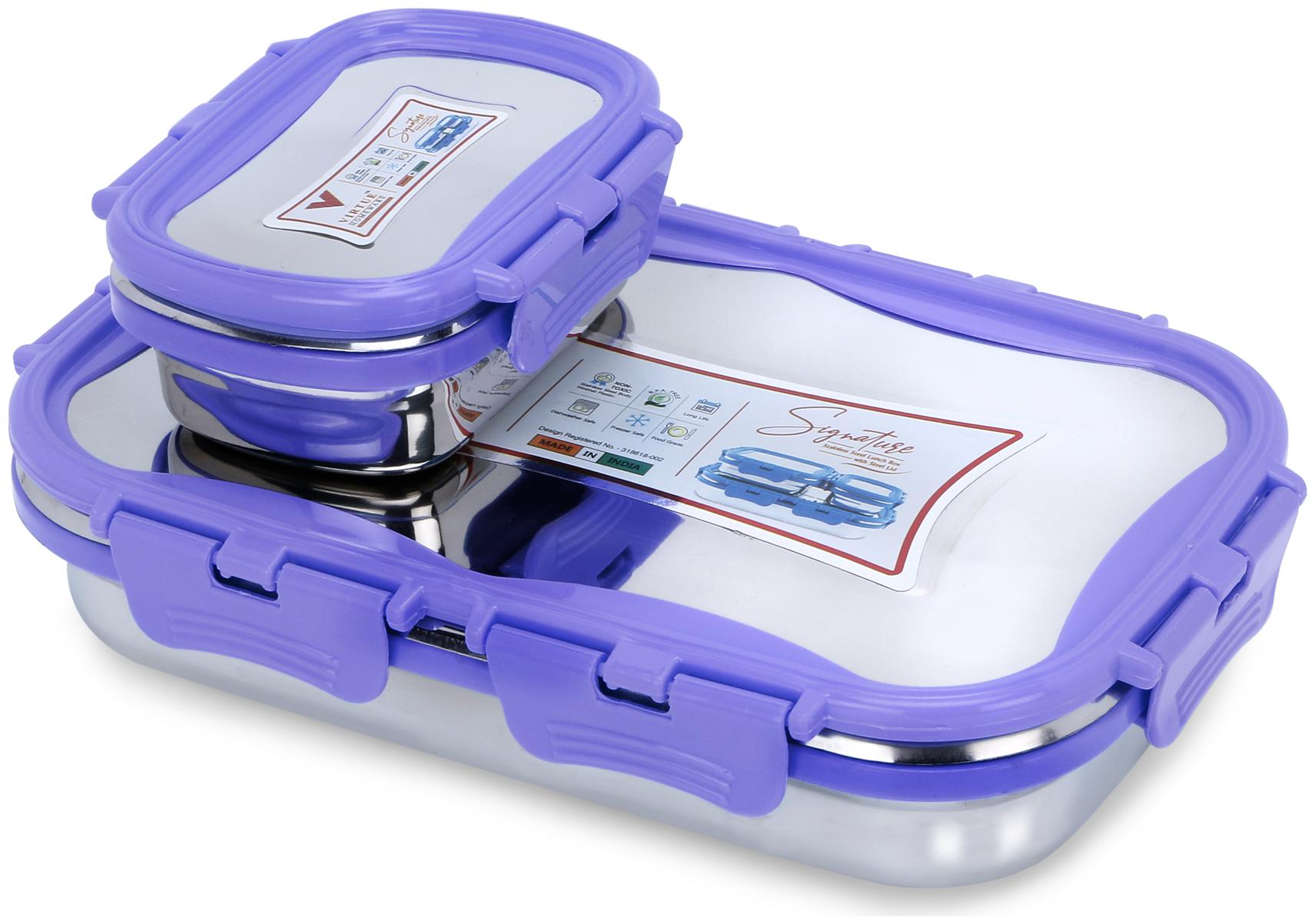 

Virtue Homeware Stainless Steel Lunch Box Set - 2 Violet Containers (700ml and 150ml each)Lunch Box