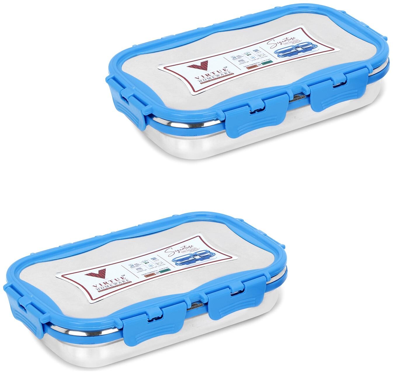 

Virtue Homeware Stainless Steel Lunch Box Set -2 Blue Containers(700ml each)Lunch Box