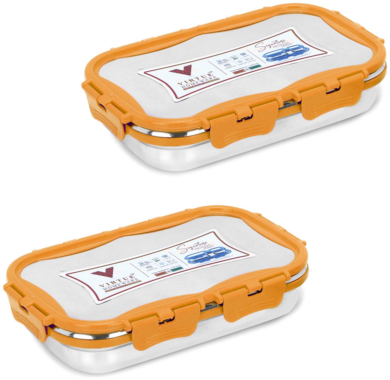 

Virtue Homeware Stainless Steel Lunch Box Set -2 Orange Containers(700ml each)Lunch Box