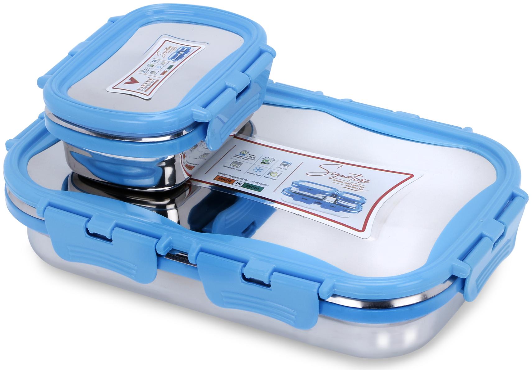 

Virtue Homeware Stainless Steel Lunch Box Set -2 Blue Containers (700ml and 150ml each)Lunch Box