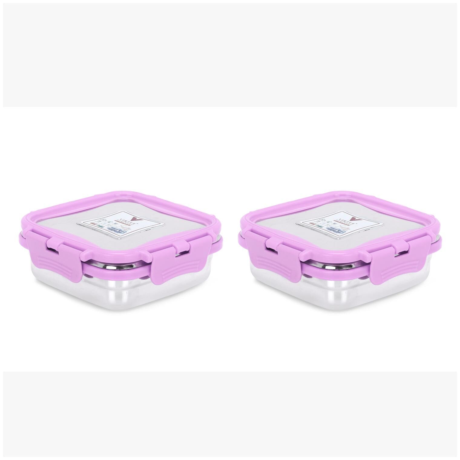 

Virtue Homeware Stainless Steel Lunch Box Set -2 Pink Containers(330ml each)Lunch Box
