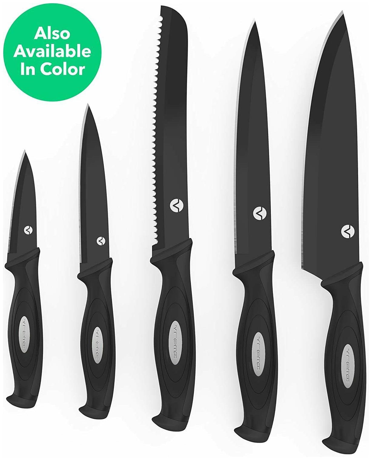 

Vremi 10 Piece Black Knife Set - 5 Kitchen Knives with 5 Knife Sheath Covers -