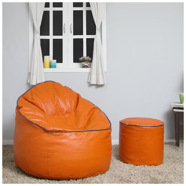 VSK Combo XXXL Sofa Mudda Bean Bag Cover with Round Puffy/Footrest (Without Beans)