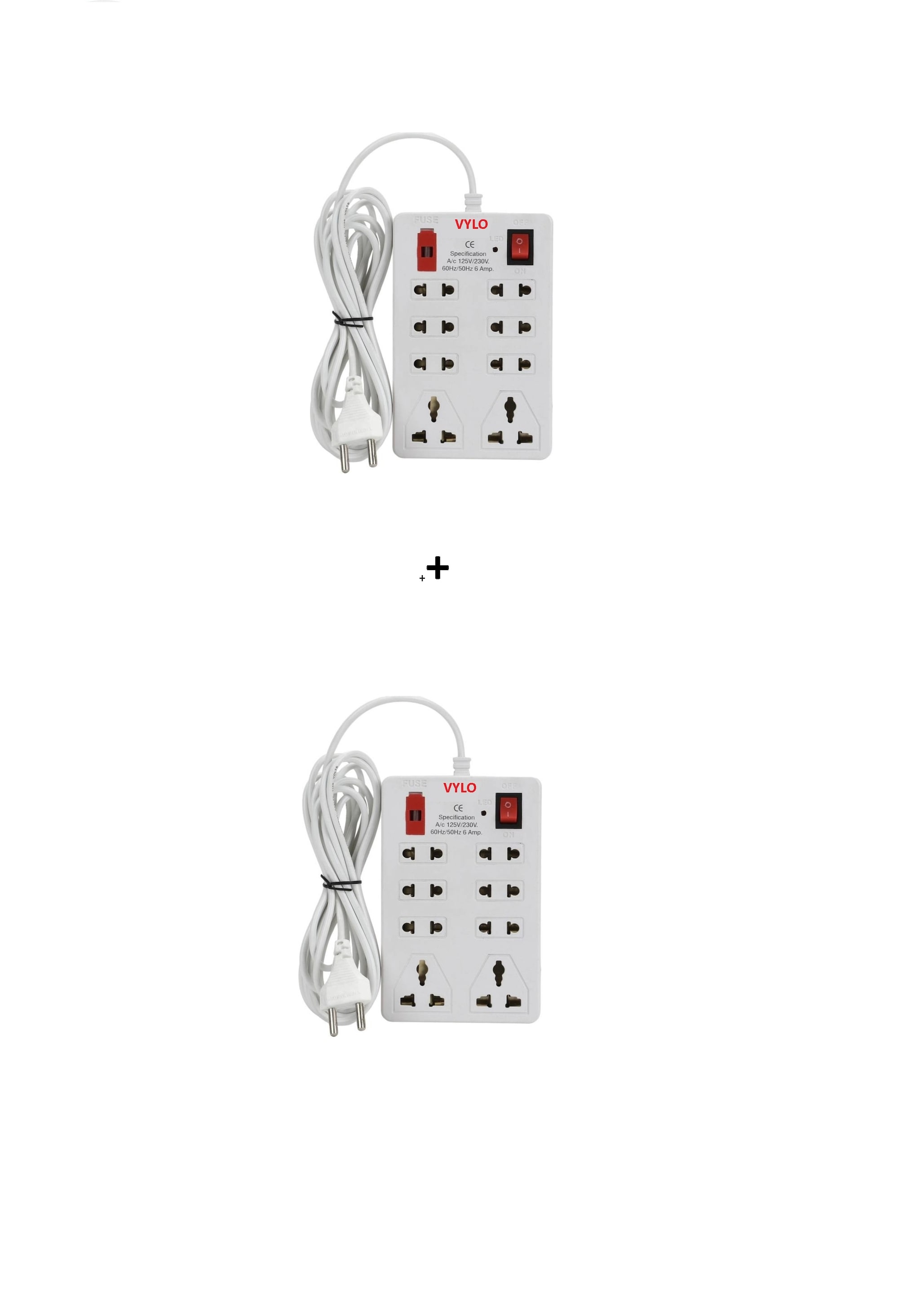 VYLO Mini 8 Plug Extension Strip-Pack of 2 (Cord Length: 2.5 Mtr.)