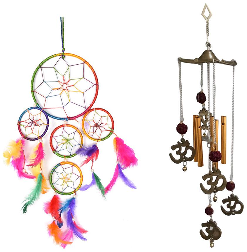 

Vyne Combo of Multi Dream Catcher 5 Rings and Rudraksha 5 Pipe Wind Chime