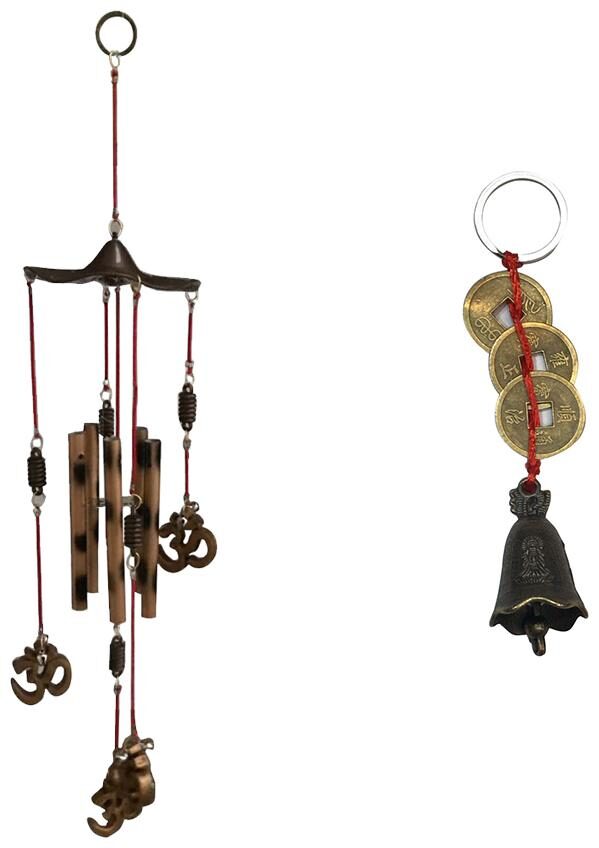 

Vyne Feng shui Om Bhuddha wind Chime 3 Lucky Coin with bell Key Chain