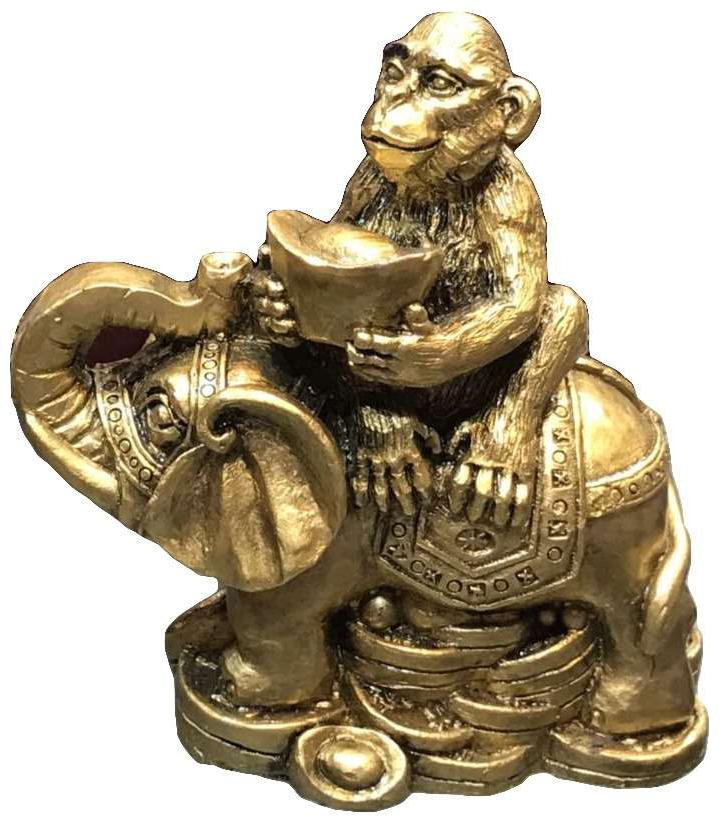 

Vyne Feng Shui Monkey Sitting On Elephant Trunk up For Good Luck Home Decor Success