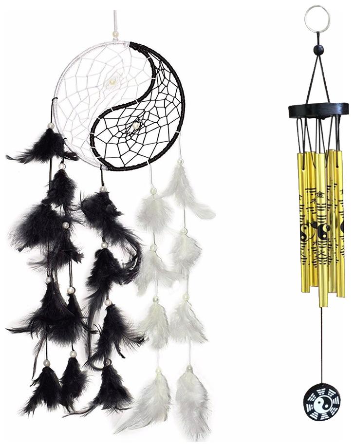 

Vyne Feng Shui Combo of Yin Yang Dream Catcher and Yin yang Printed Golden Wind Chime
