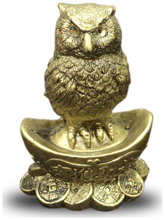 

Vyne Feng Shui Owl on Ingot and Wealth Coins for Education Career Success Abundance Prosperity Luck