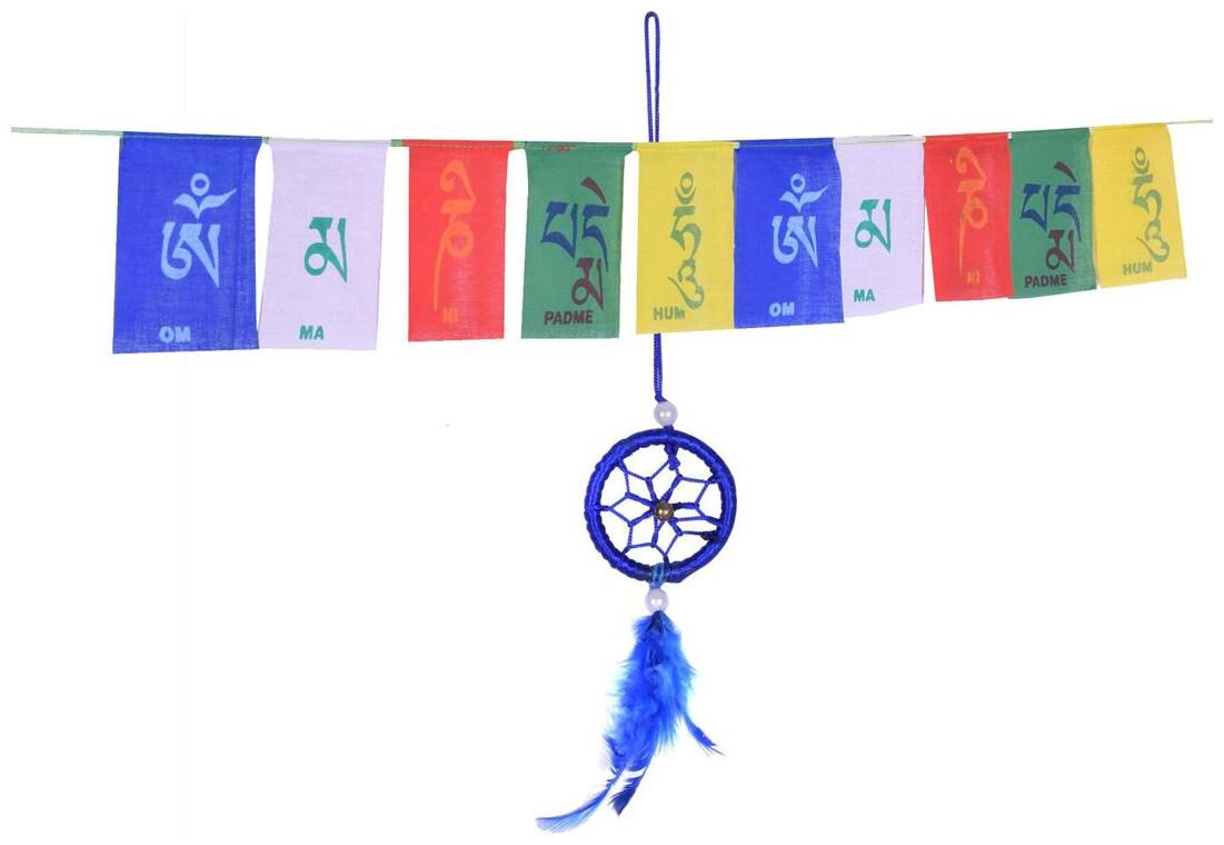 

Vyne Feng Shui tibetan Buddhist Prayer Flag with Blue Dream Catcher - COmbo