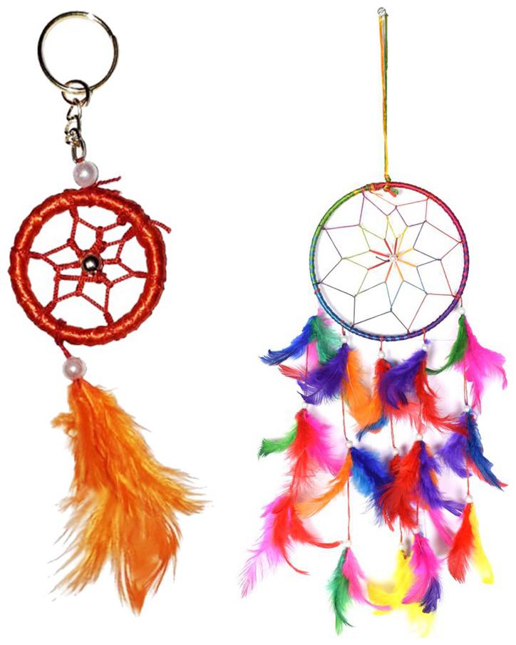 

Vyne Orange Color Dream Catcher Key Chain Single Ring Multi Color Dream Catcher