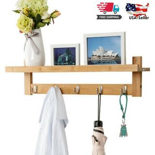 Buy Wall Mounted Wooden Coat Hat Rack Hanger With 5metal Hook