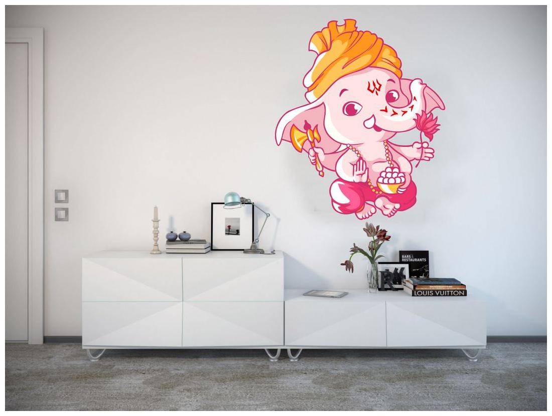 

Wall Sticker (Lord ganesha with lotus PVC Vinyl Size - 58 x 50 cm)