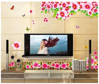 Buy Wall Stickers Flowers LCD TV Background LED Border Design Living Room  Morning Glory Fence Vinyl Online at Low Prices in India 