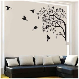 Wall Sticker Monochrome Tree and Birds for Living Room