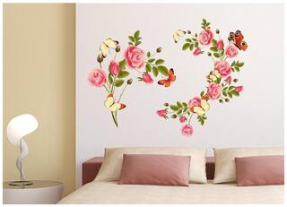 Wall Stickers Flowers Blossoms Sofa Background Living Room Beautiful Pink Colour Vinyl