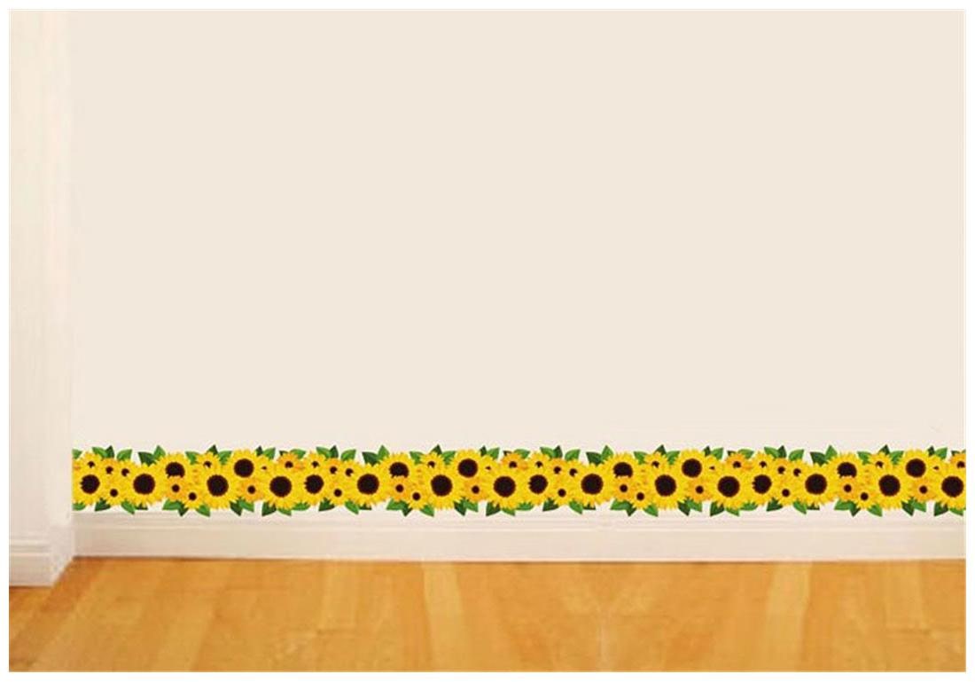 

Wall Wings Bright Yellow Sunflower Bed With Green Leaves Garden Border Design Sticker Decals (5733)