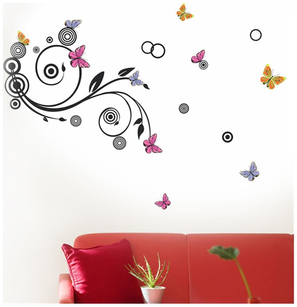

Wall Wings Lovely Colourful Butterflies On Vines Vector - Abstract Art Sticker Decals (5737)