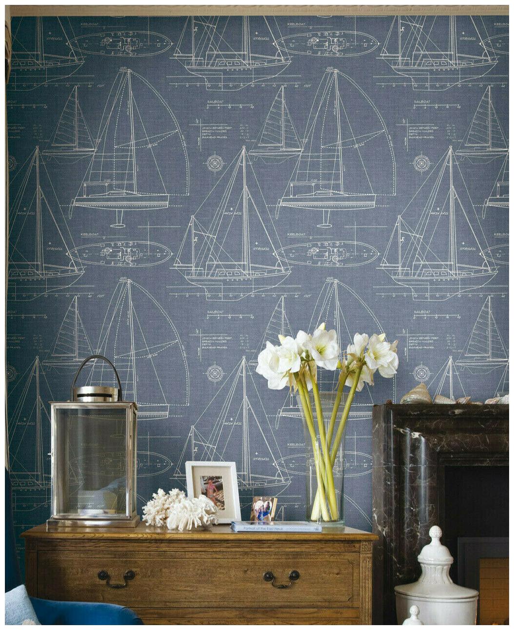 

Wallquest Nautical Blueprint Wallpaper (Patter CC51922) ECOCHIC