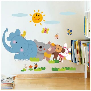 WallTola Jungle Cartoon Cute Animals Wall Sticker