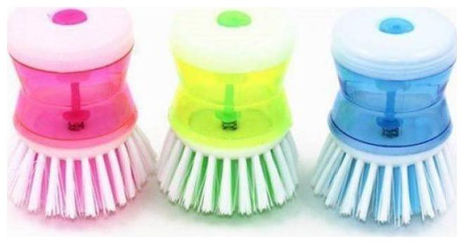 

Washbasin Sink cleaning Plastic brush With Self Liquid Soap Dispenser Cleaning Brush (3 pc) Multi Color