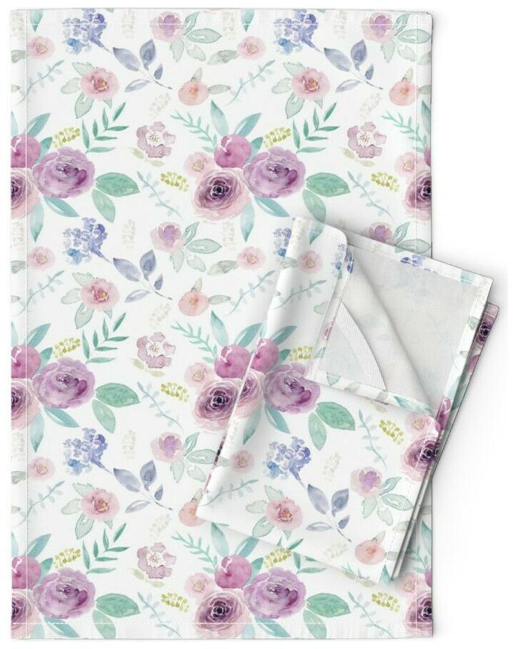 

Watercolor Floral Vintage Flower Linen Cotton Tea Towels by Roostery Set of 2